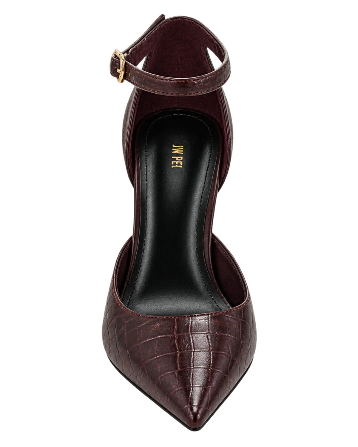 Leah Croc-Embossed Ankle Strap Heels - Burgundy