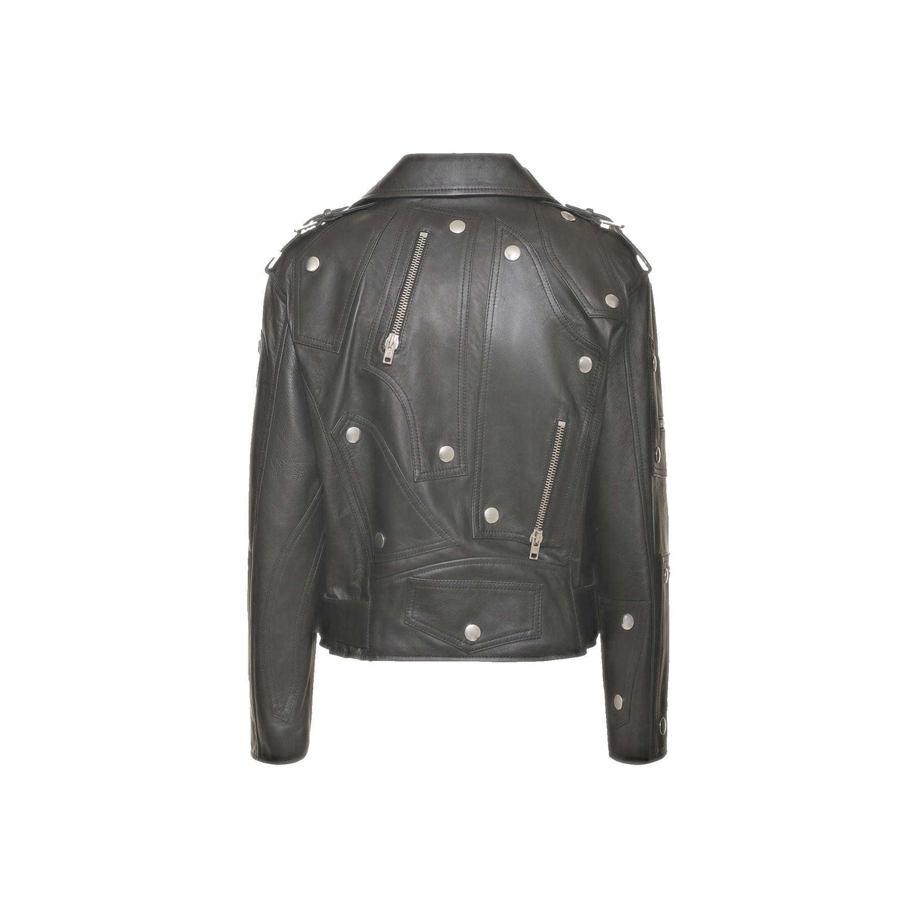 Moschino Leather belted jacket w/ zip details