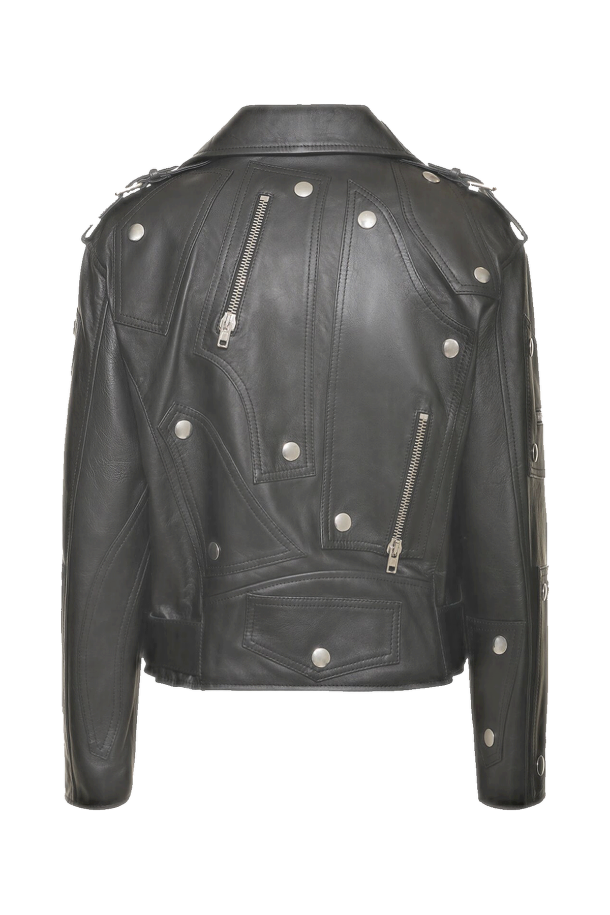 Moschino Leather belted jacket w/ zip details