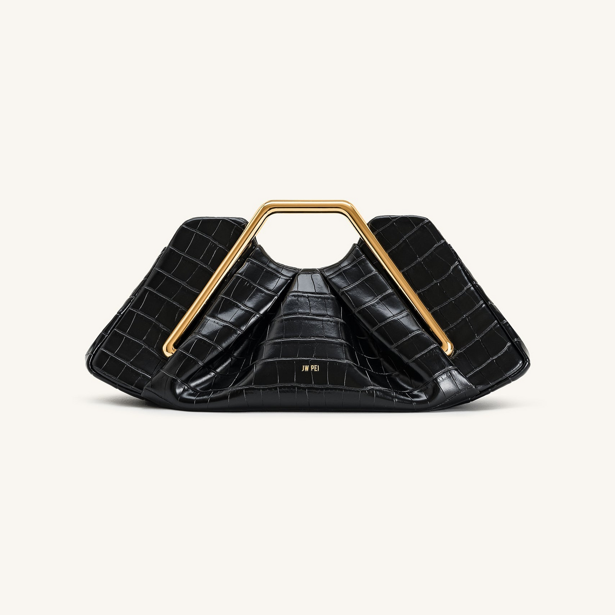 Lila Faux Croc-Effect Metal Frame Clutch - Black