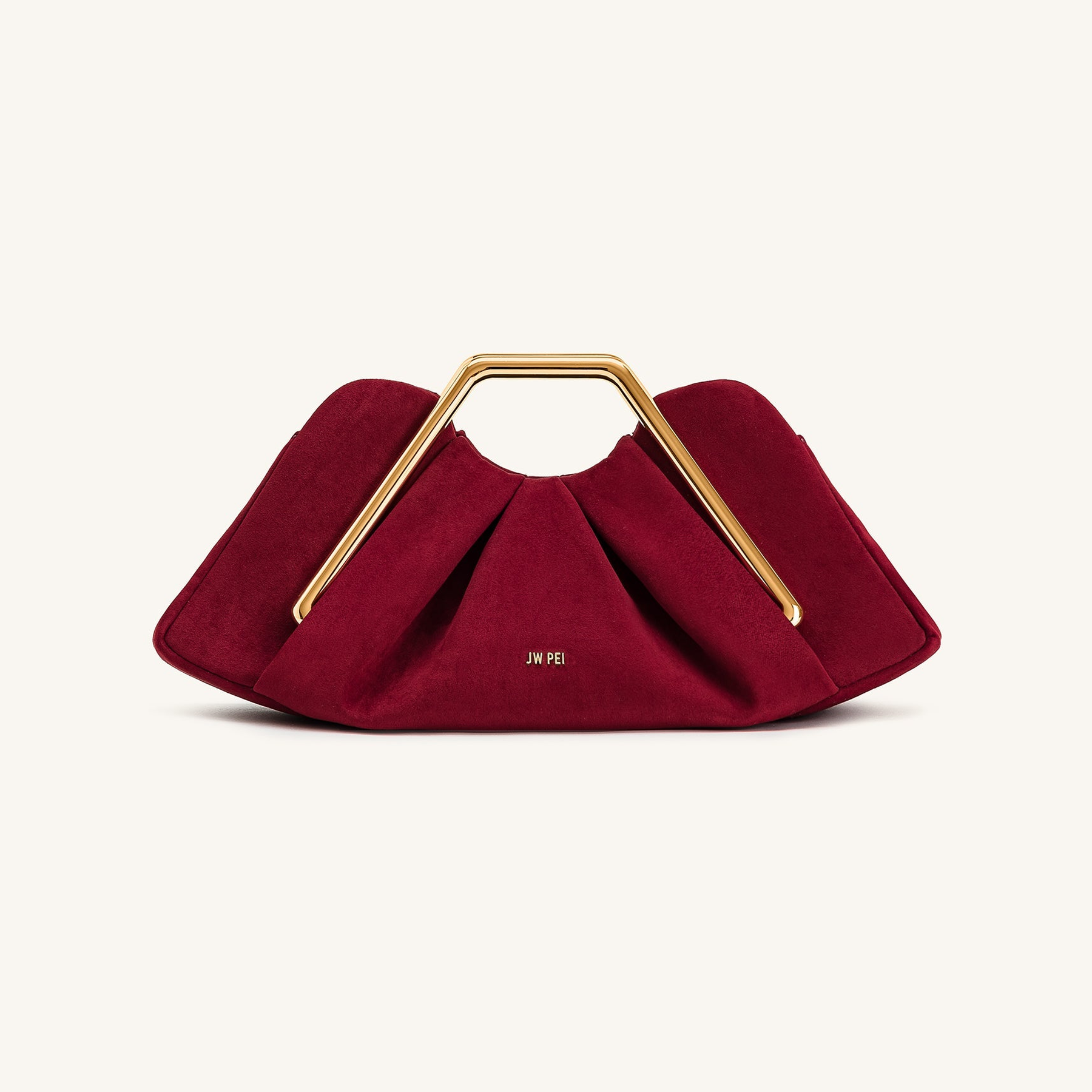 Lila Faux Suede Metal Frame Clutch - Red