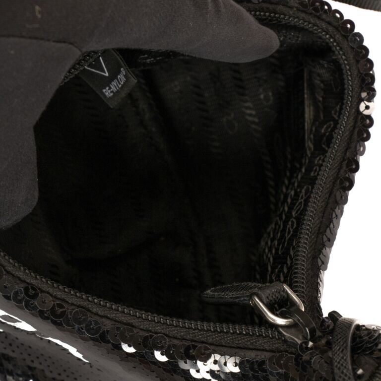 Prada Re-Edition 2000 Sequined Shoulder Bag in Black
