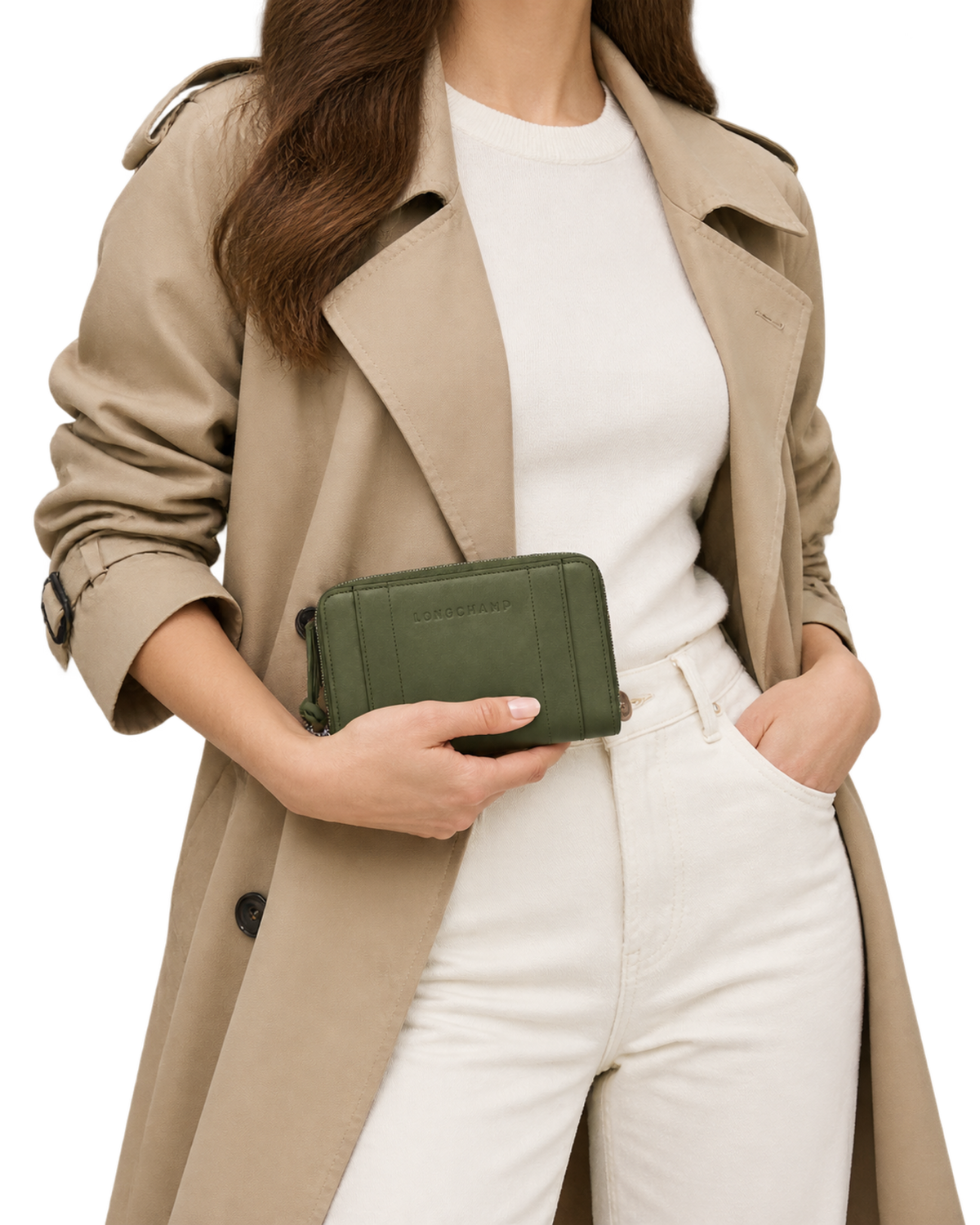 Longchamp 3D Wallet Khaki - Leather
