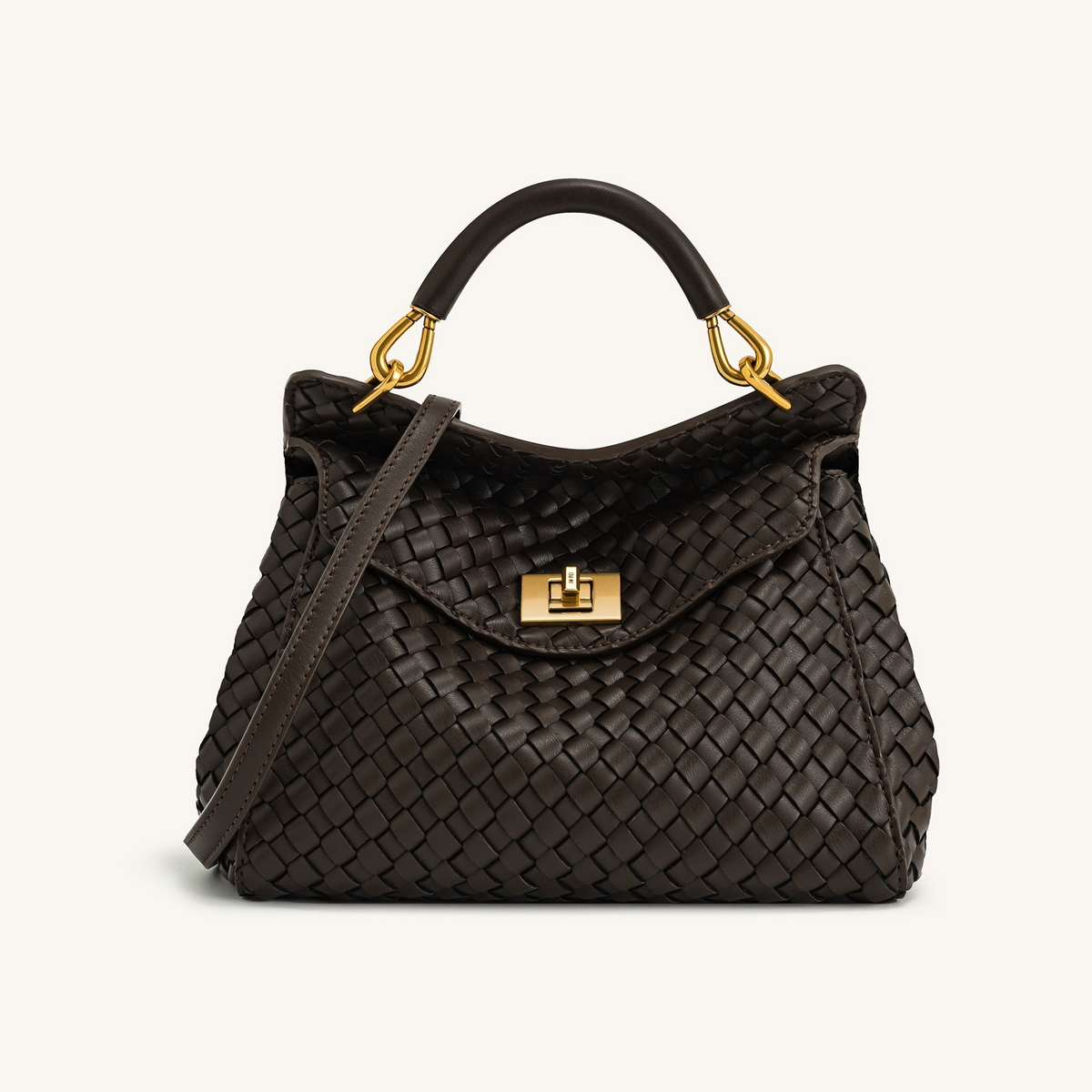 Lucia Classic Top Handle Woven Bag - Dark Brown