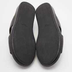Prada Black Saffiano Leather Buckle Slide Flat Sandals
