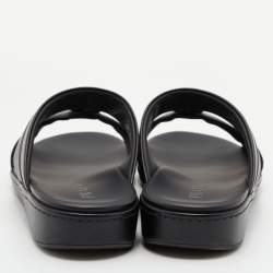 Prada Black Saffiano Leather Buckle Slide Flat Sandals