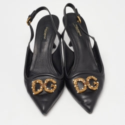 Dolce & Gabbana Black Leather DG Amore Slingback Pumps