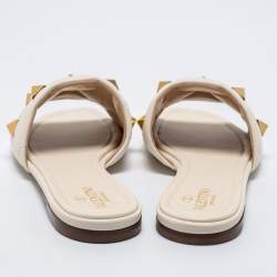 Valentino White Leather Studded Slide Flats