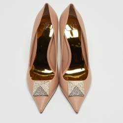 Valentino Beige Leather One Stud Crystals Pumps