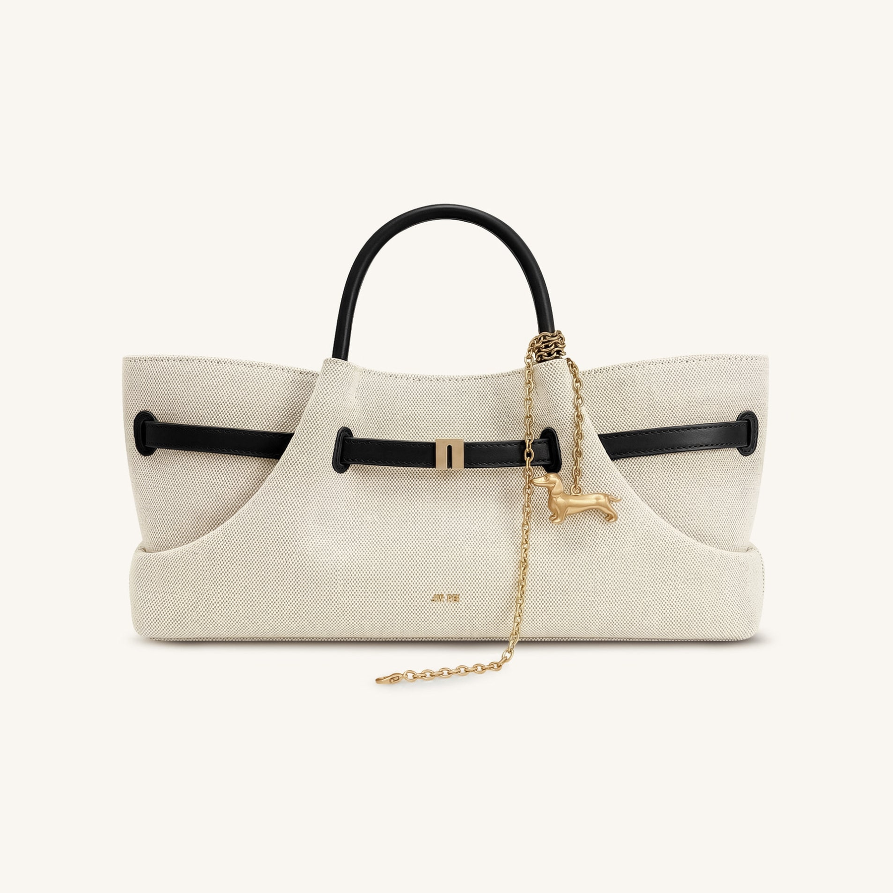 Maeve Dachshund Metal Charm Tote Bag - Black Canvasa