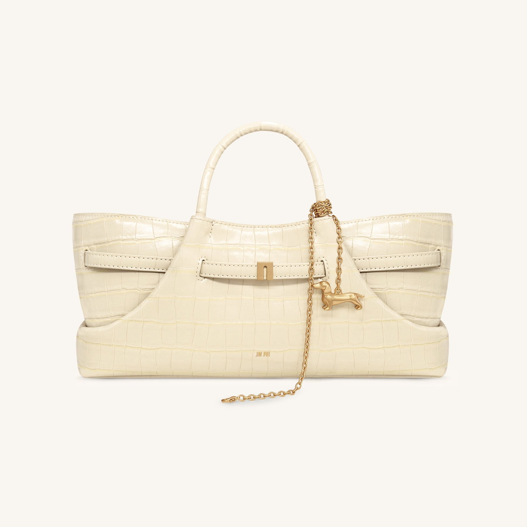 Maeve Dachshund Metal Charm Tote Bag - Ivory Croc