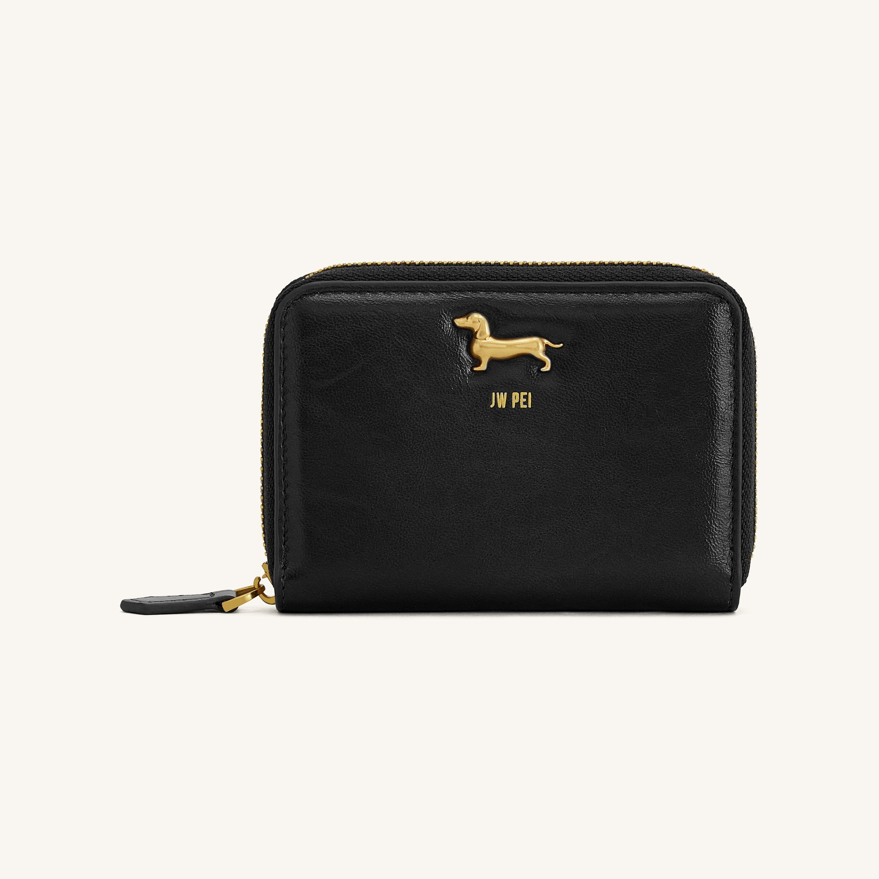 Maeve Dachshund Metal Emblem Zip Wallet - Black