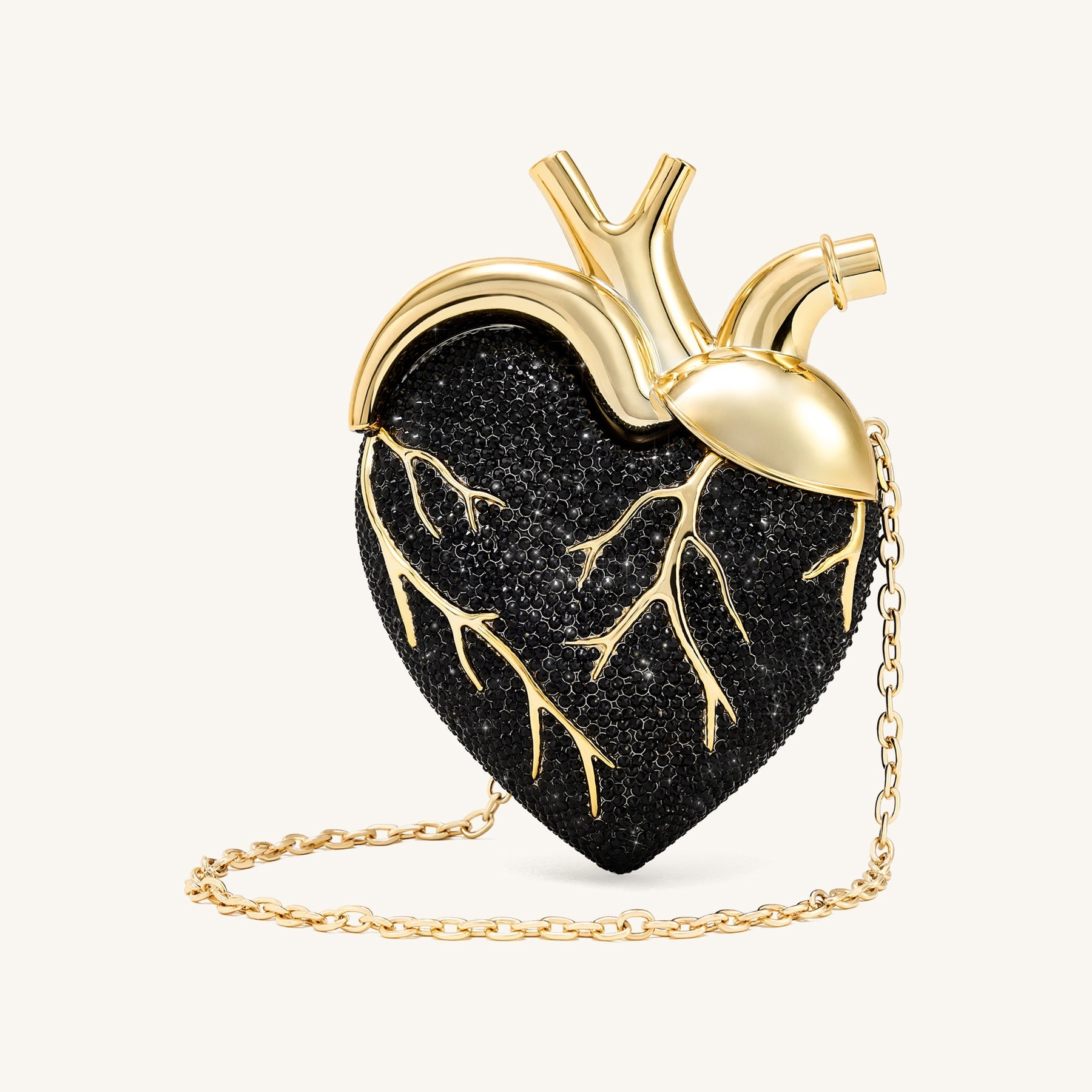 Maren Artificial Crystal Heart Shaped Bag - Black Gold