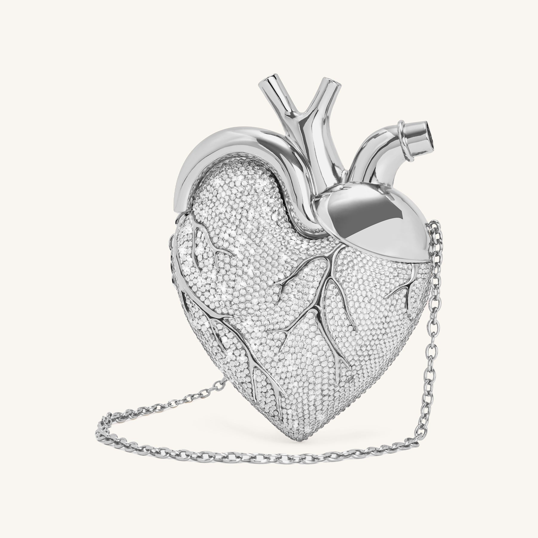 Maren Artificial Crystal Heart Shaped Bag - Silver