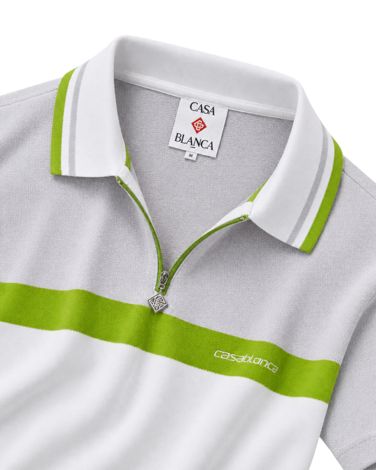 Men White Chest Stripe Half Zip Polo