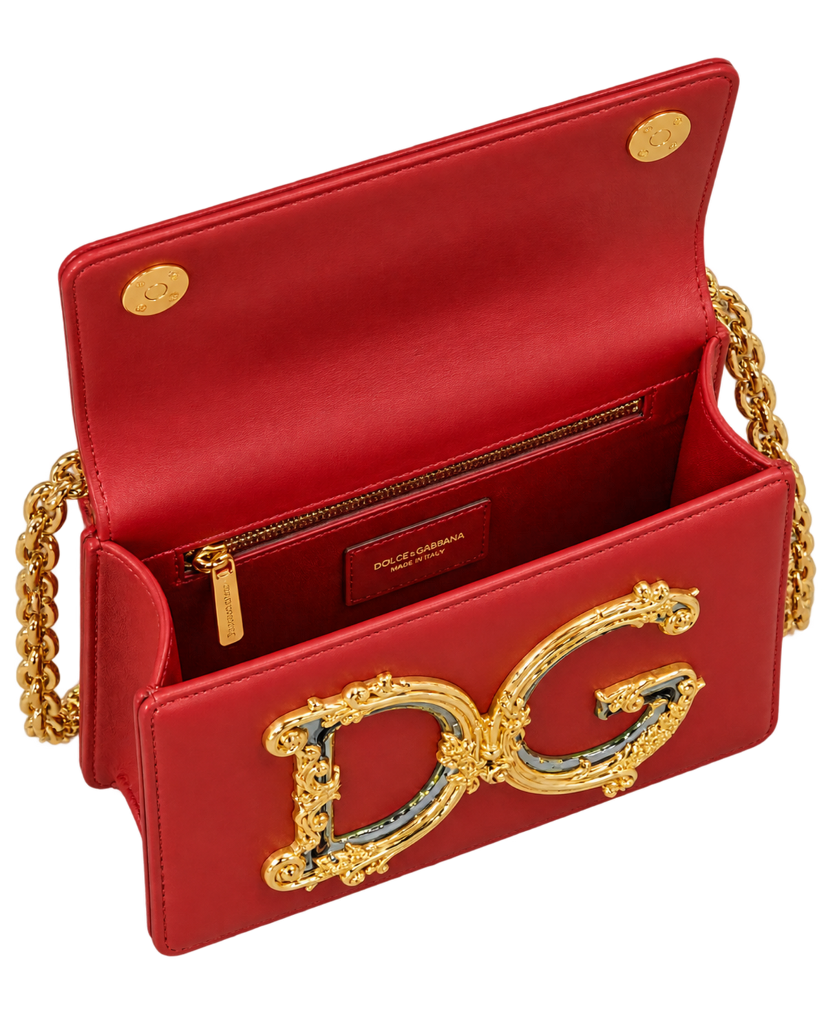 Metallic Calfskin DG Girls Shoulder Bag Red