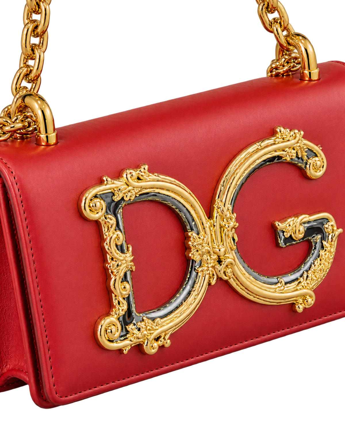 Metallic Calfskin DG Girls Shoulder Bag Red
