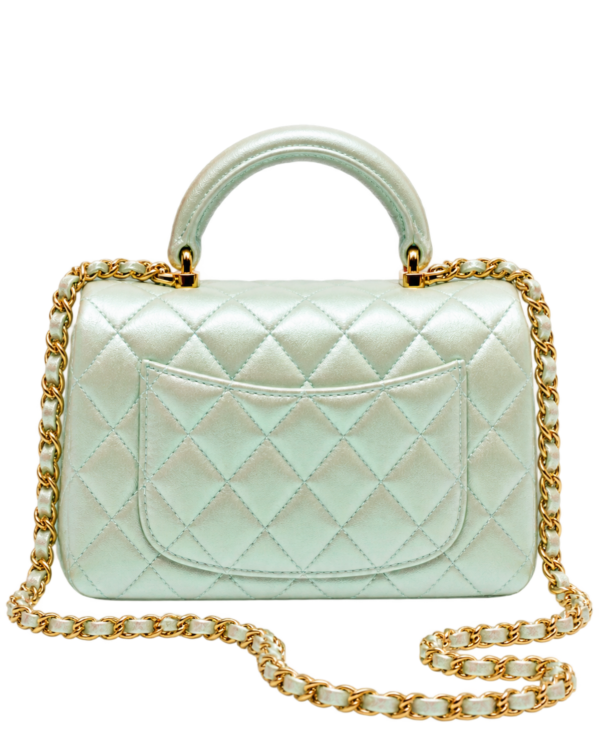Mini Classic Handbag With Top Handle Iridescent Calfskin & Gold-Tone Metal Light Green