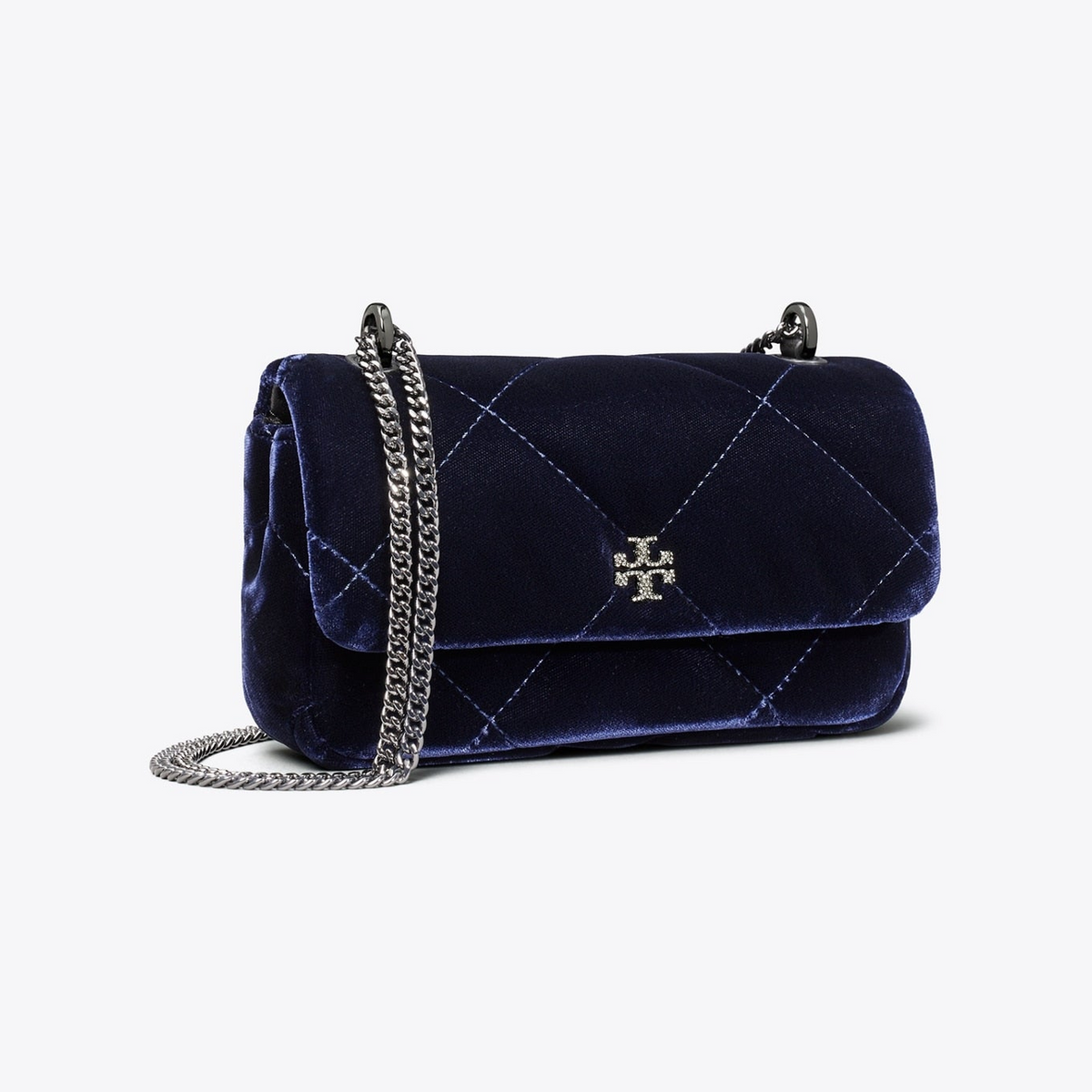 Mini Kira Diamond Quilt Velvet Pavé Flap Bag