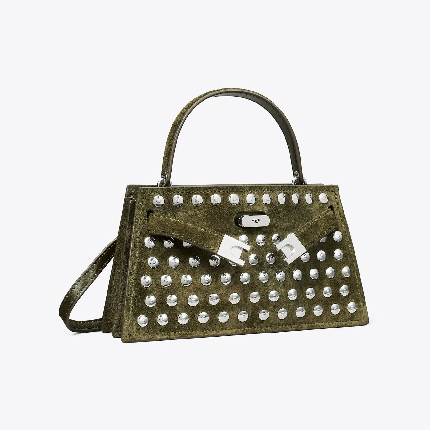 Mini Lee Radziwill Studded Suede Top-Handle Bag