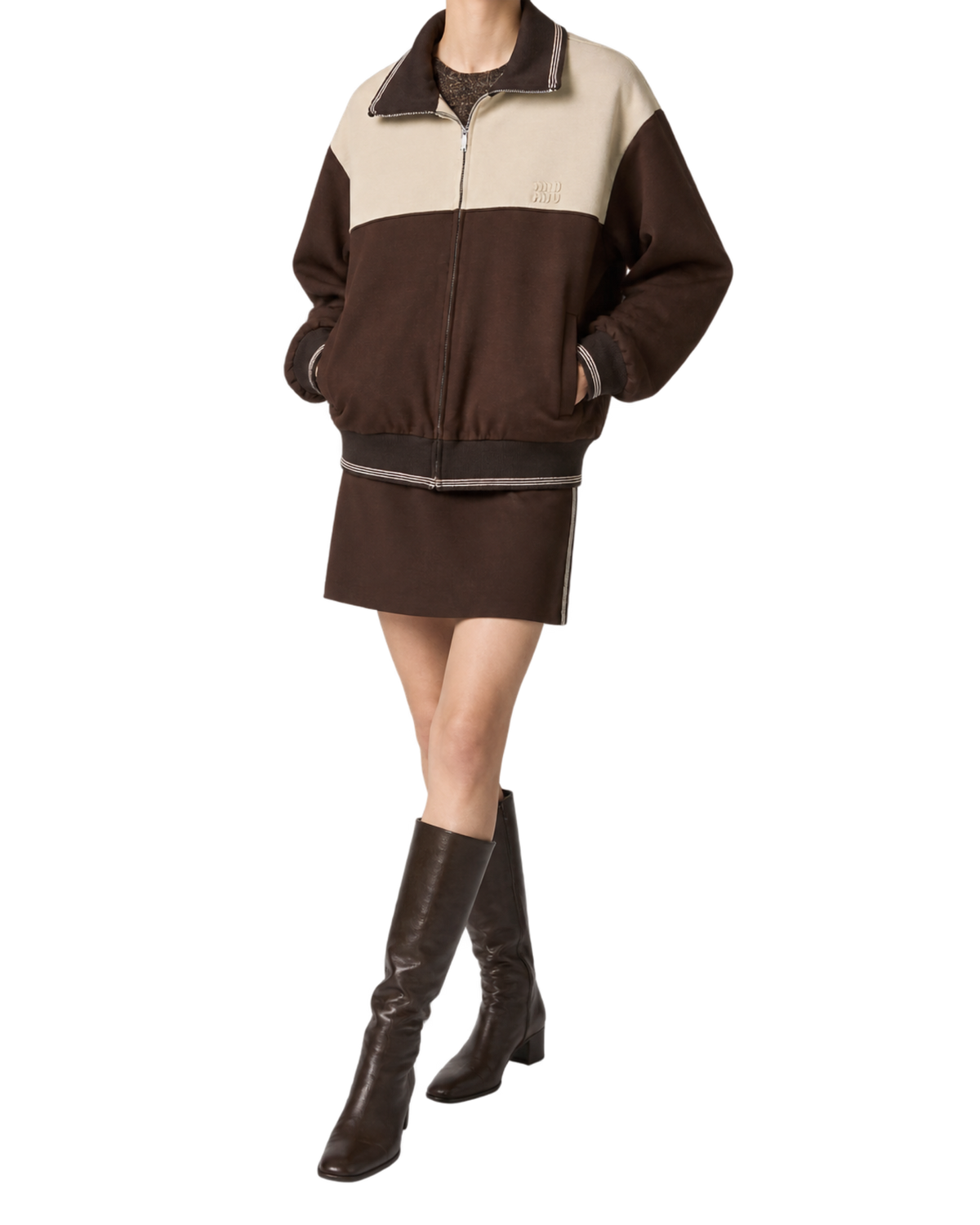 Miu Miu knitted-cuffs zip-front sweatshirt