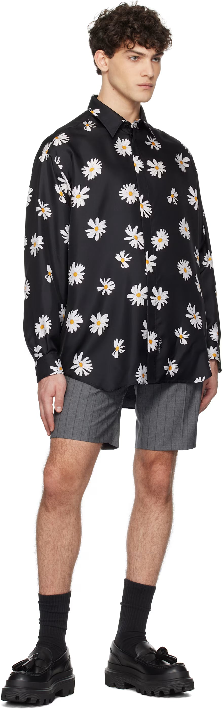 Black Twill Allover Daisy Shirt