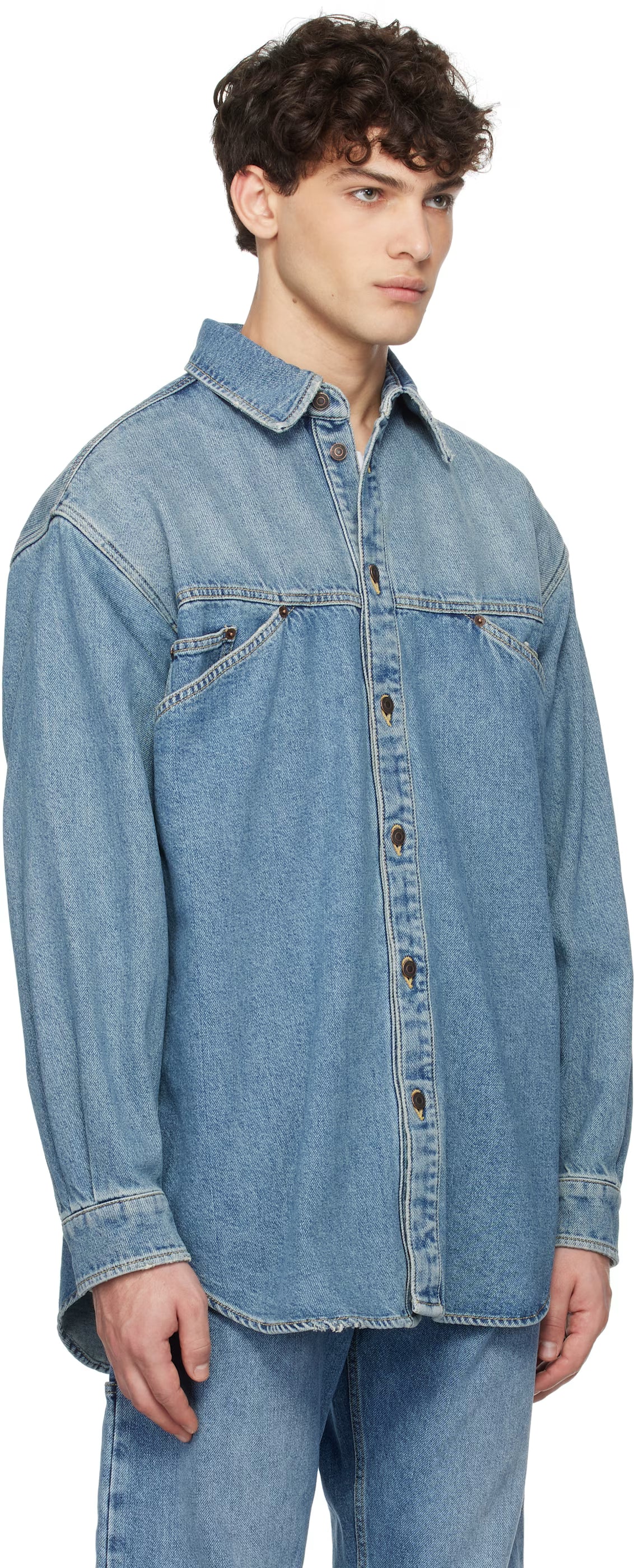 Blue Laurel Crown Emblem Denim Shirt