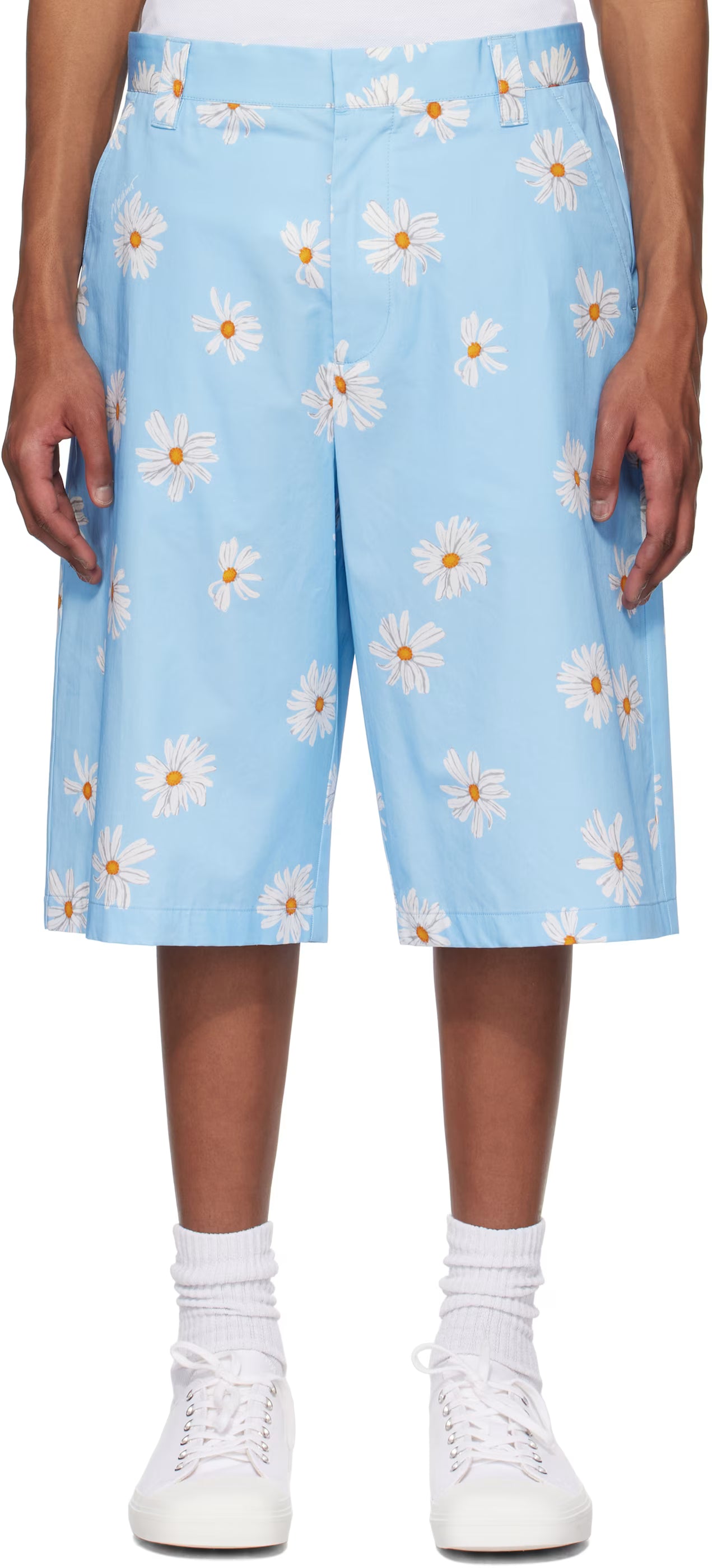 Blue Satin Bermuda Allover Daisy Shorts