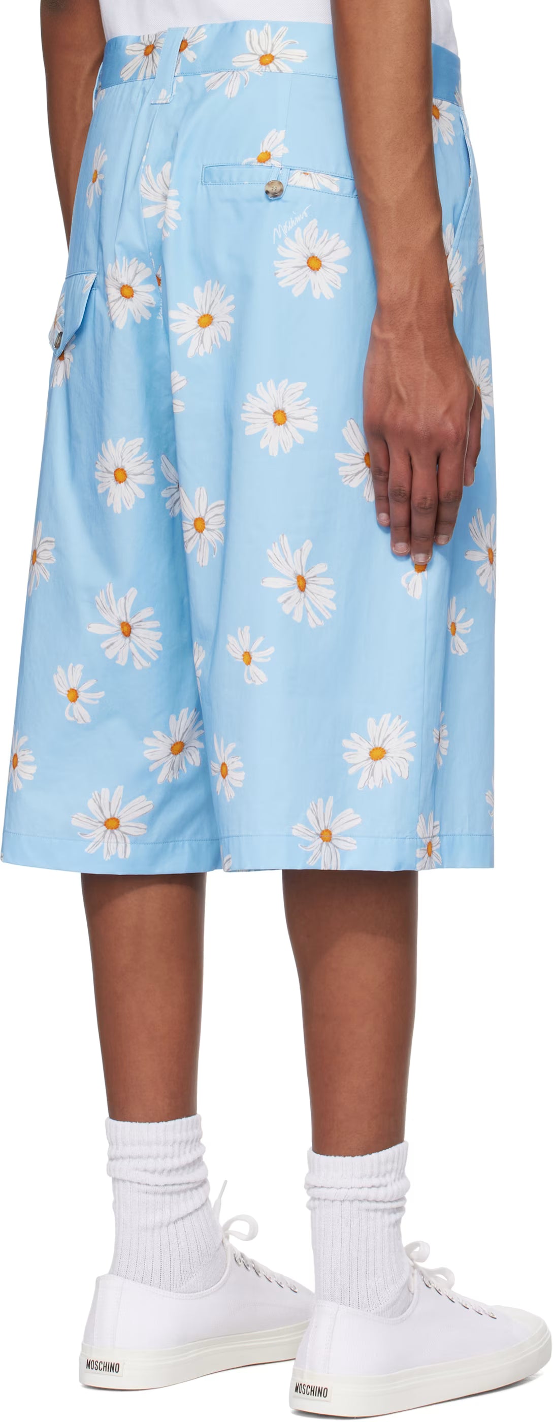 Blue Satin Bermuda Allover Daisy Shorts