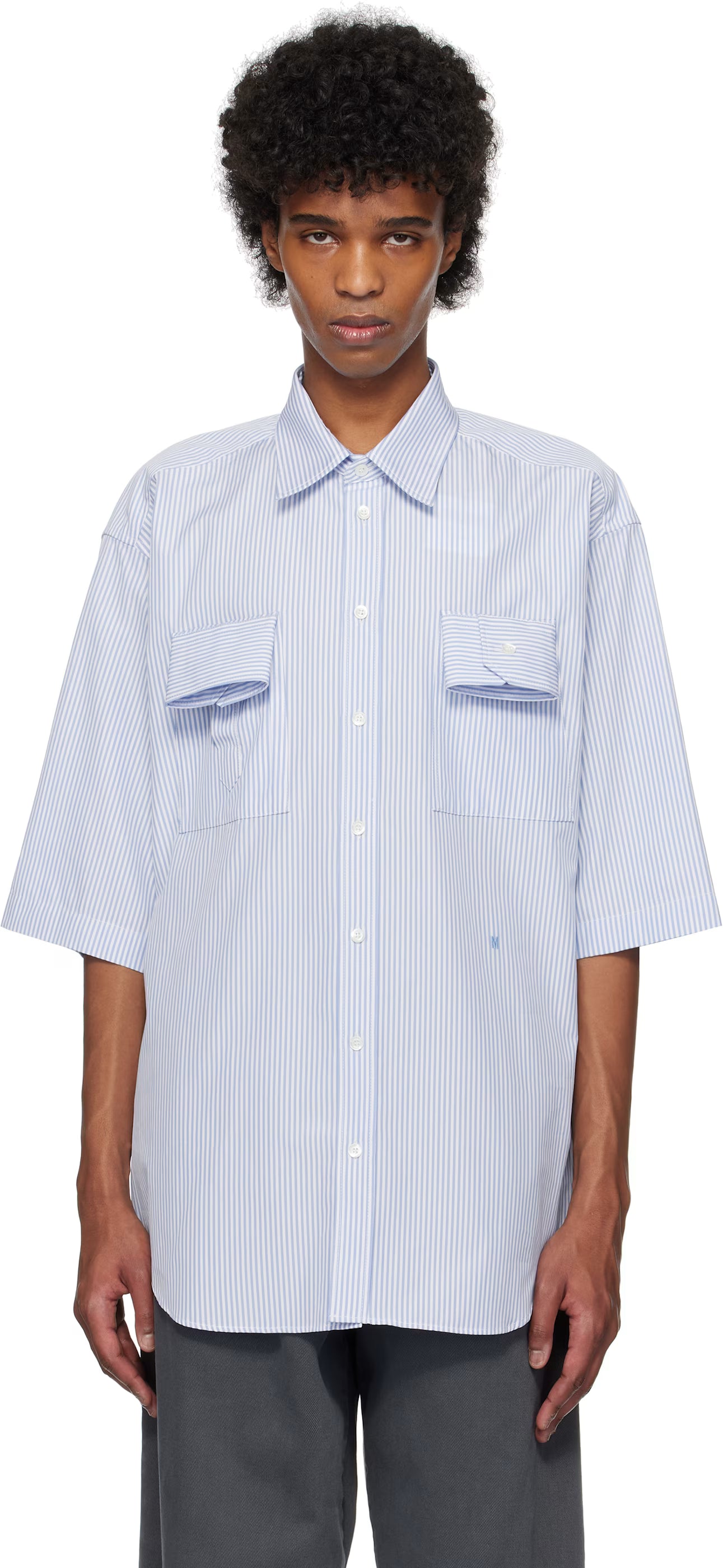 Blue Striped Cuff Details Shirt