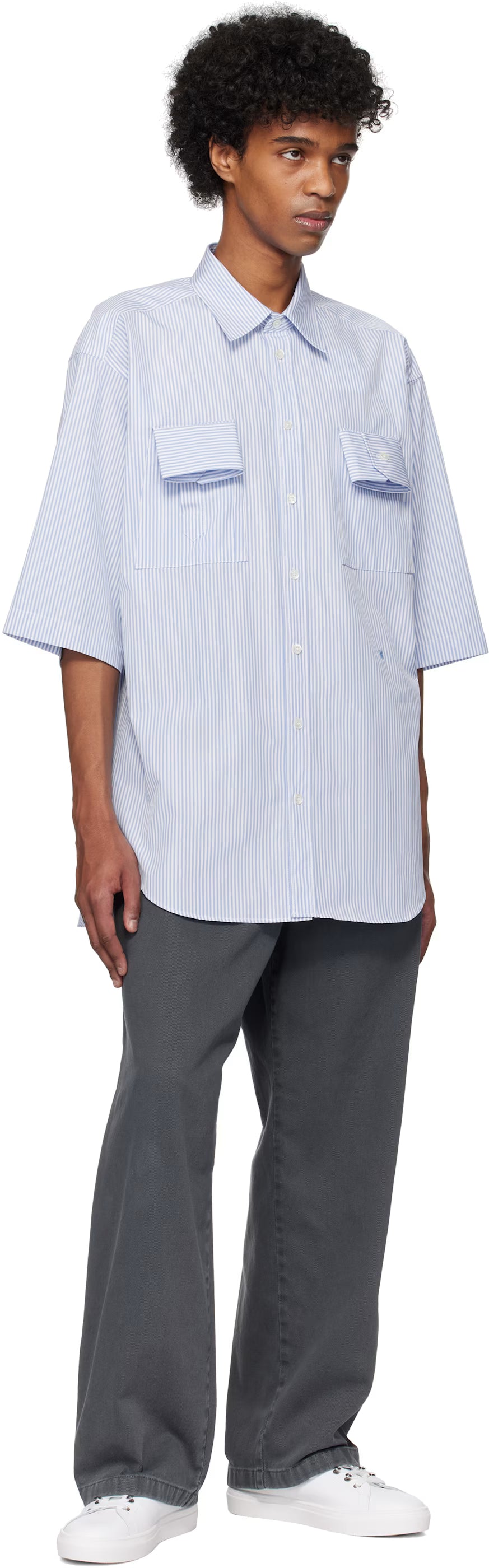 Blue Striped Cuff Details Shirt