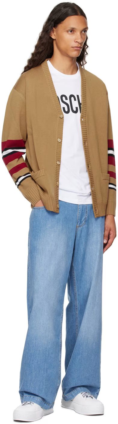Brown Virgin Wool Striped Cardigan
