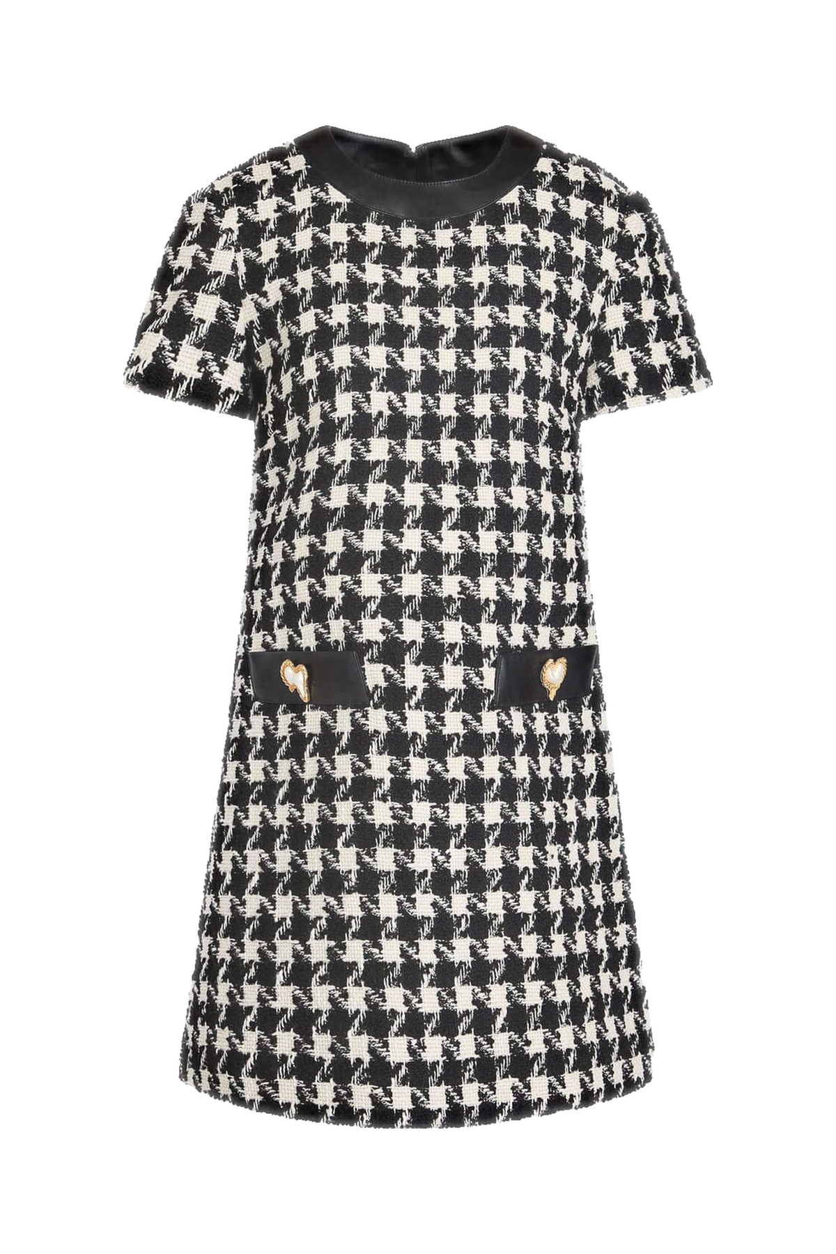 MOSCHINO Button-embellished houndstooth wool-blend tweed mini dress