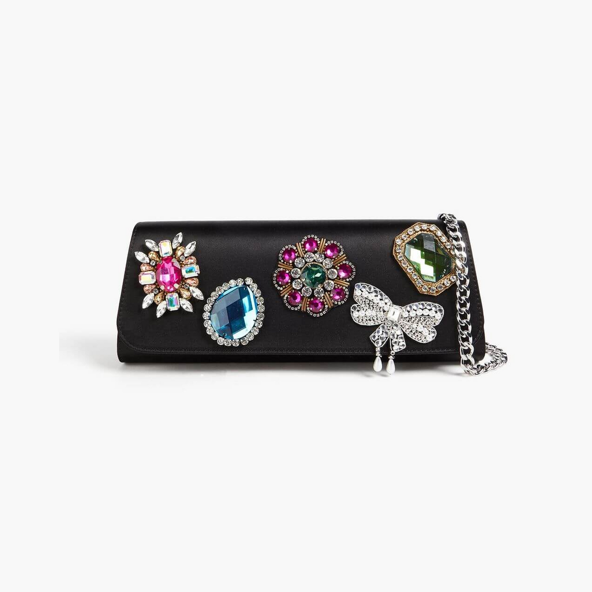 MOSCHINO Embellished satin clutch