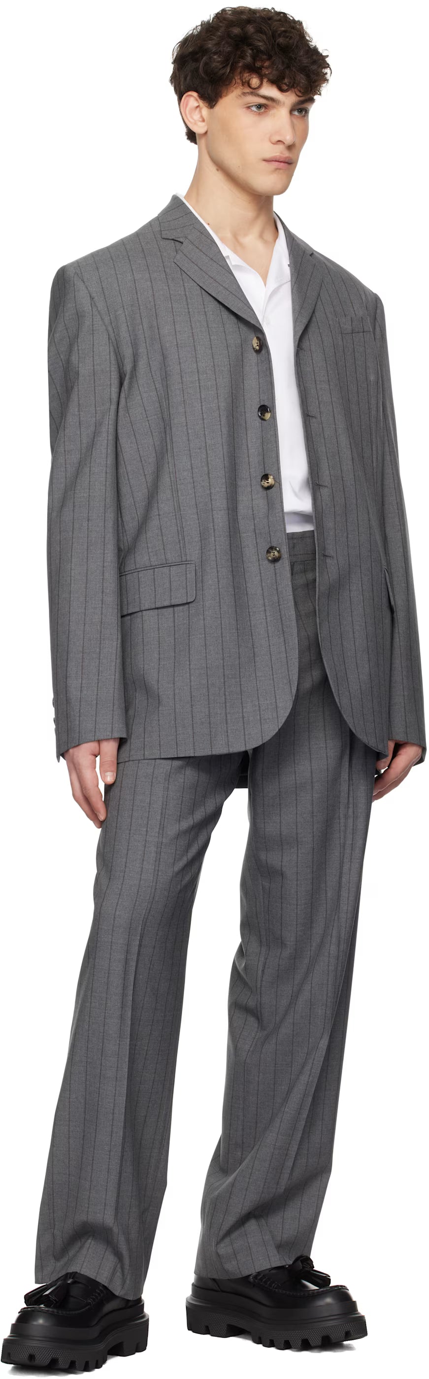 Gray Wool Pinstripe Blazer