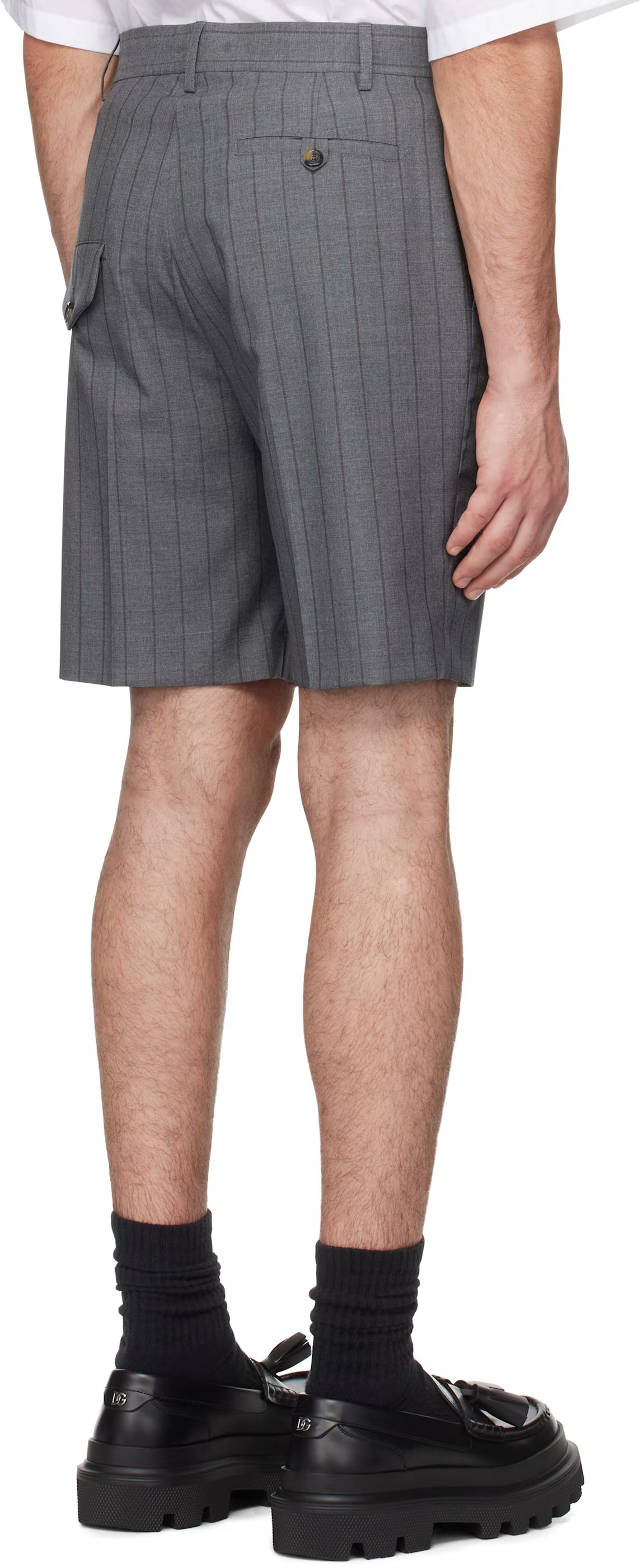 Gray Wool Pinstripe Shorts