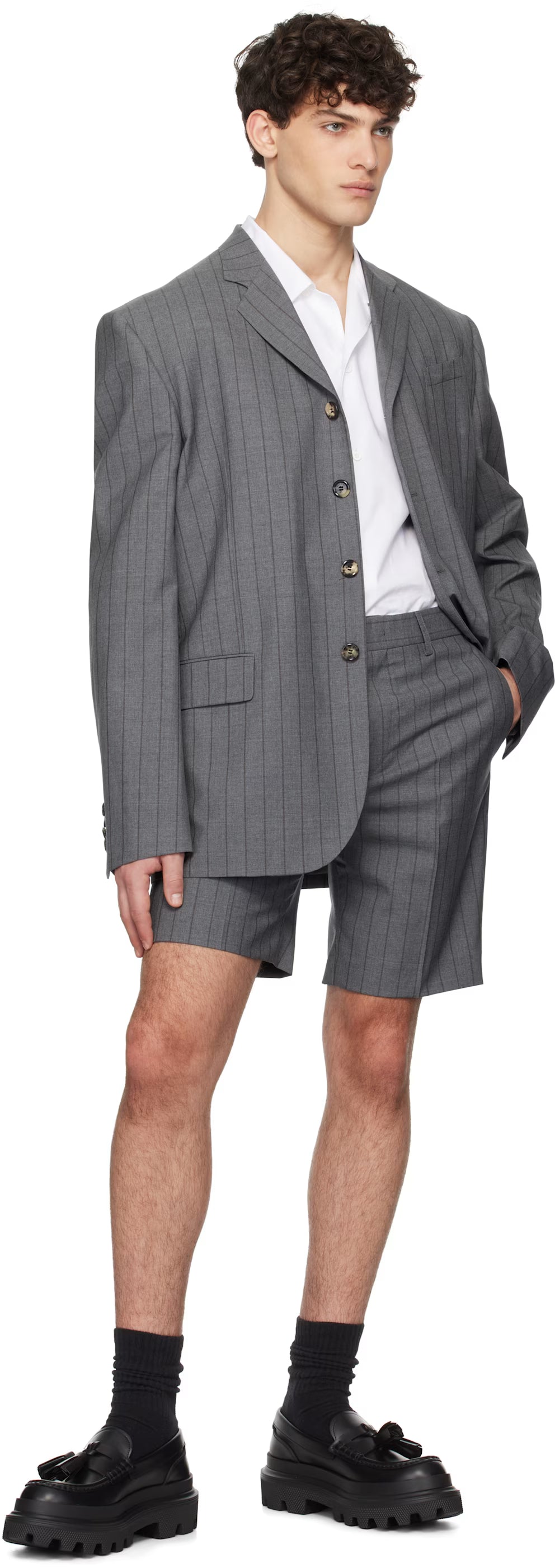 Gray Wool Pinstripe Shorts