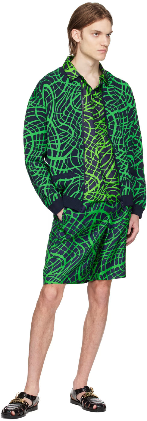 Navy & Green Wave Bomber Jacket