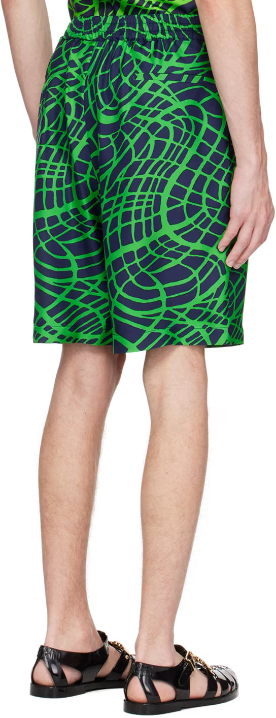 Navy & Green Wave Shorts