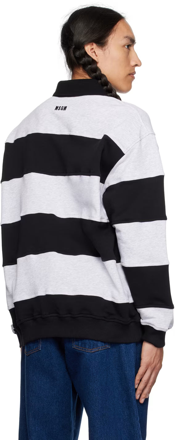 Gray Striped Long Sleeve Polo