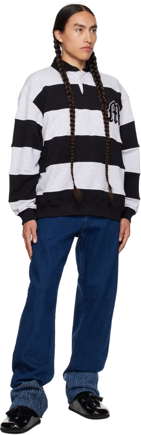 Gray Striped Long Sleeve Polo