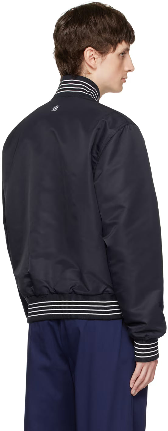 Navy Embroidered Bomber Jacket