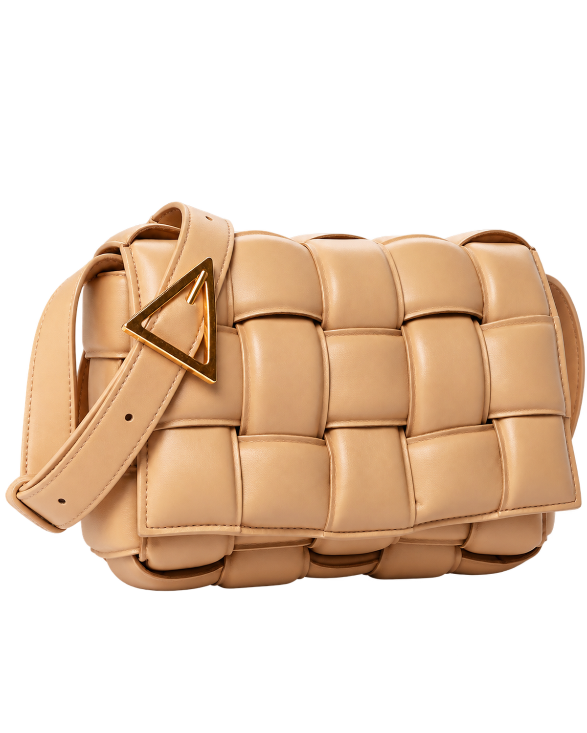 Nappa Maxi Intreccio Padded Cassette Crossbody Bag Almond