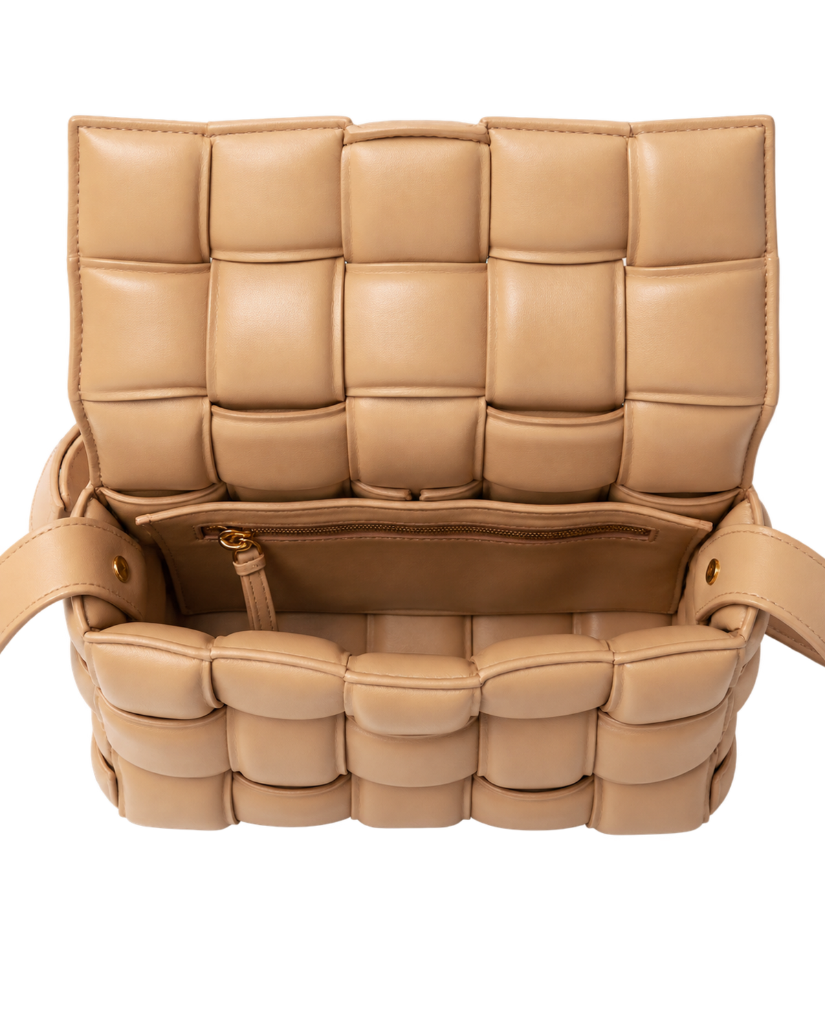 Nappa Maxi Intreccio Padded Cassette Crossbody Bag Almond