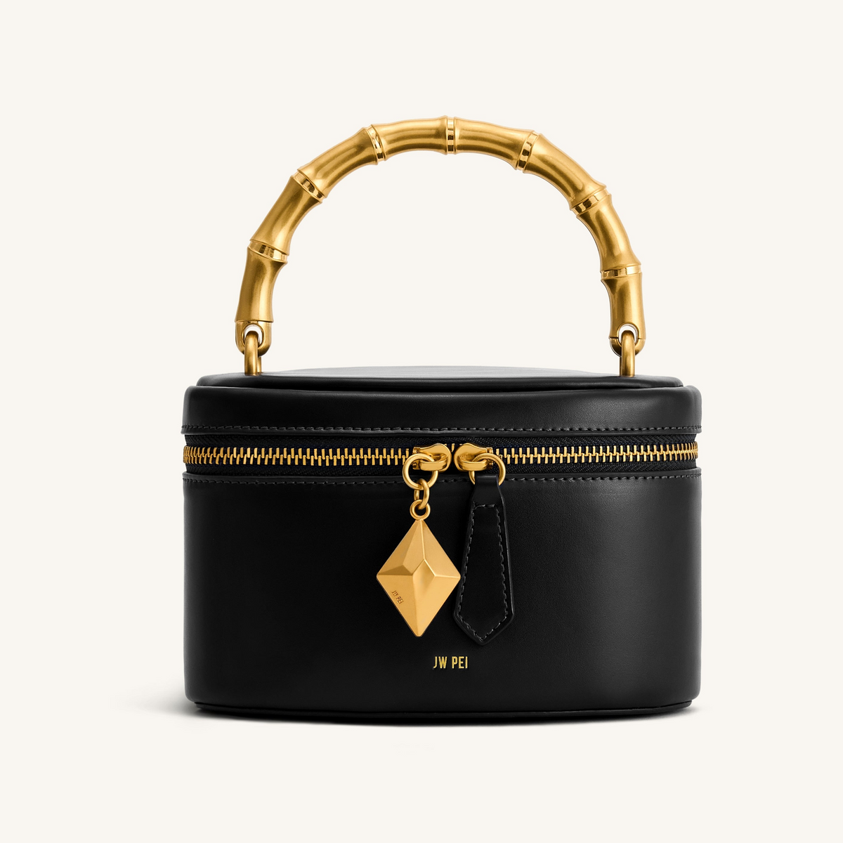 Natalie Metal Geometric Pendant Handle Bag - Black