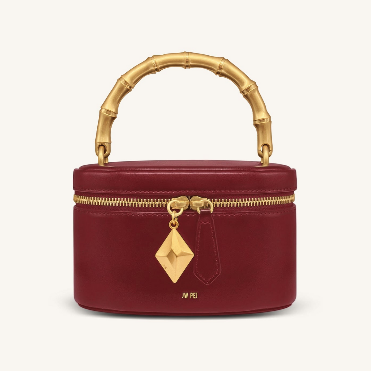 Natalie Metal Geometric Pendant Handle Bag - Burgundy