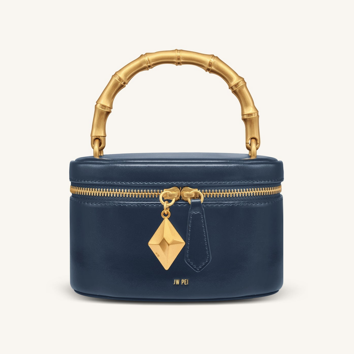 Natalie Metal Geometric Pendant Handle Bag - Navy