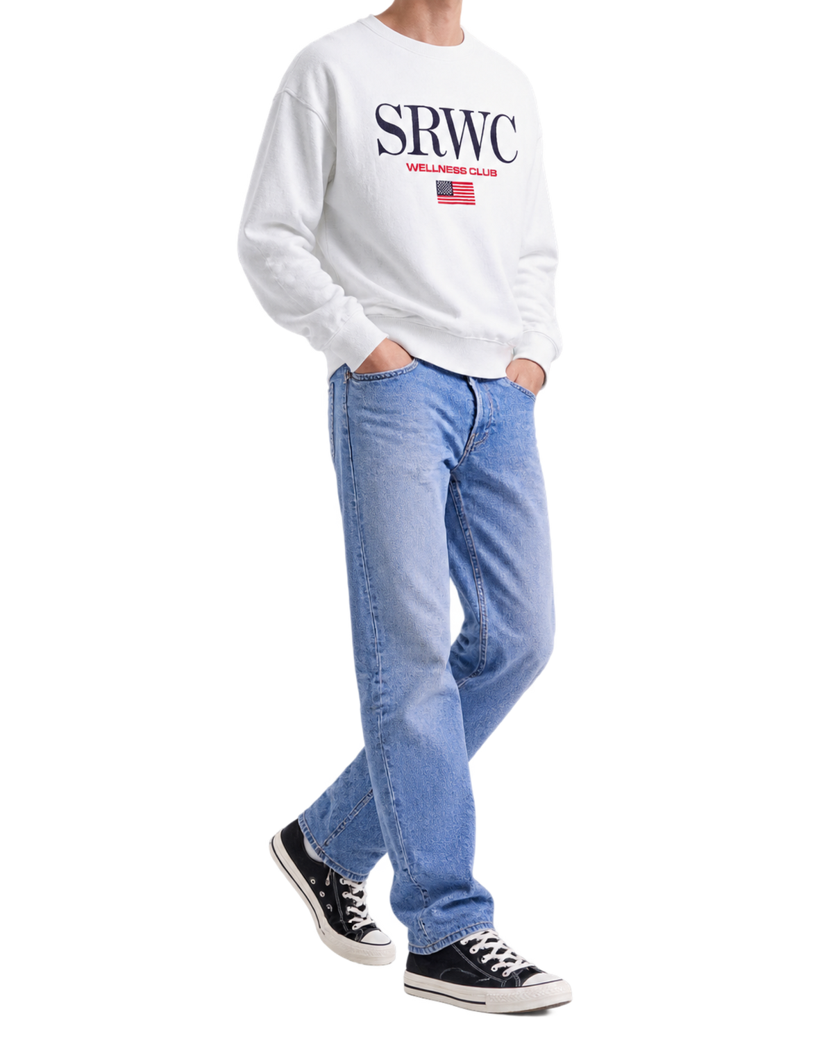 Nautical Embroidered Crewneck - White/Navy/Ruby