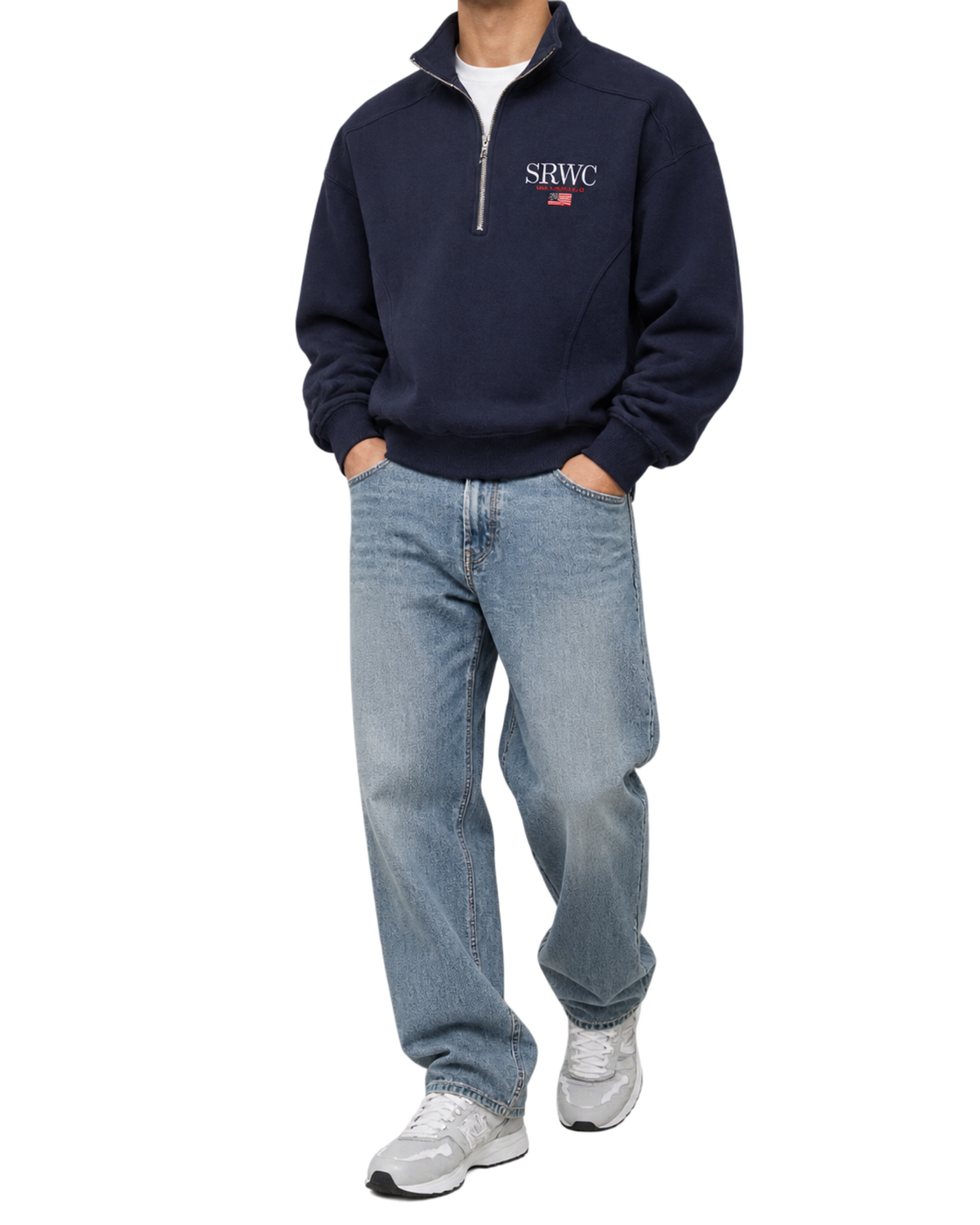 Nautical Embroidered Quarter Zip - Navy