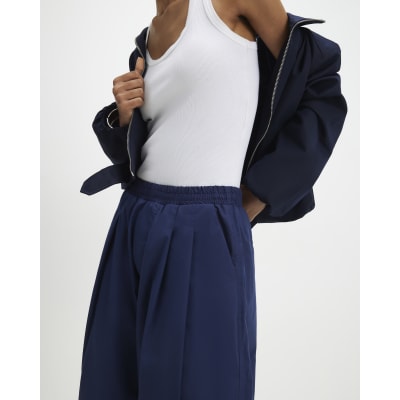 Navy Barrel Leg Trousers